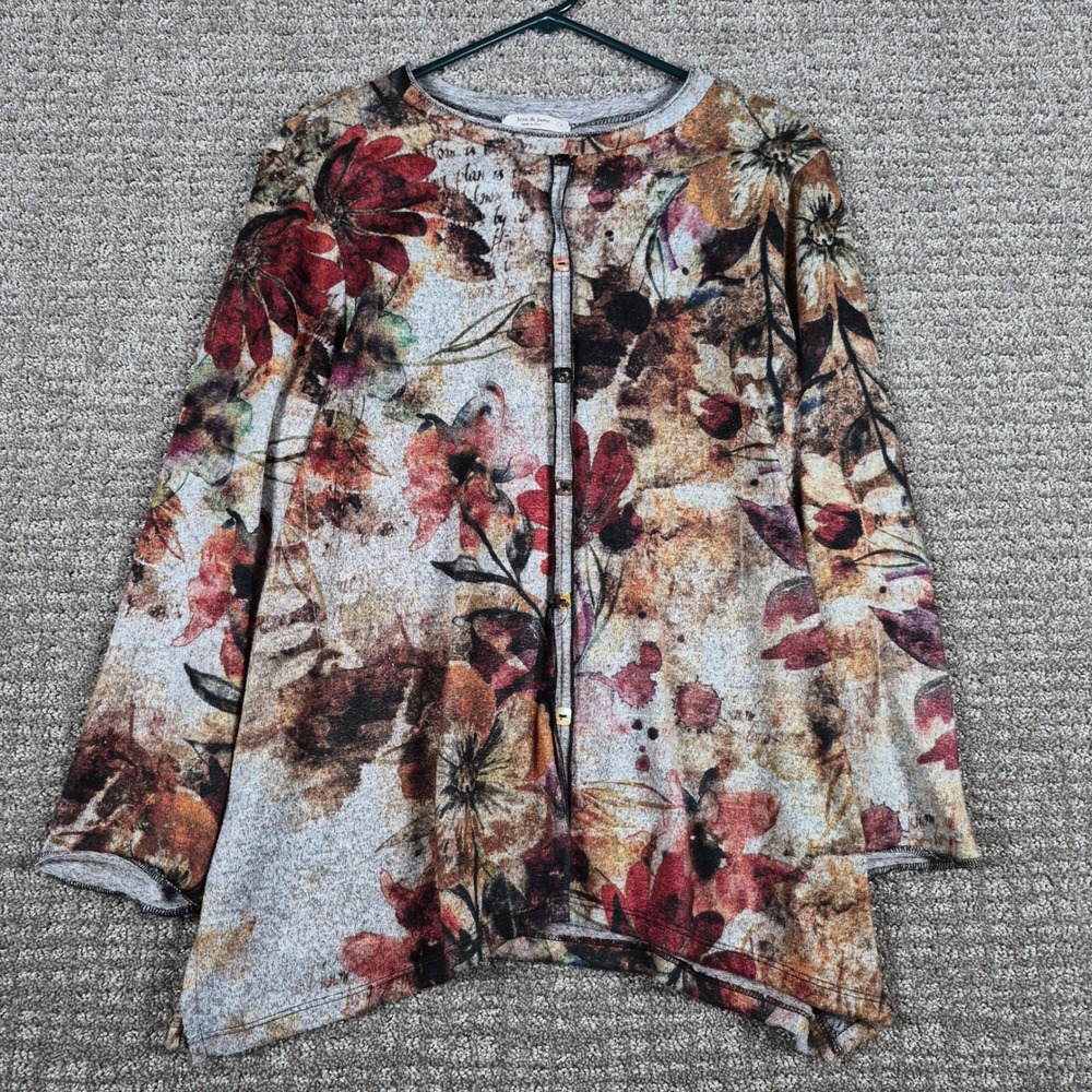 Jess & Jane Top Womens L Floral Lagenlook Tunic Artsy Boho Nostalgia